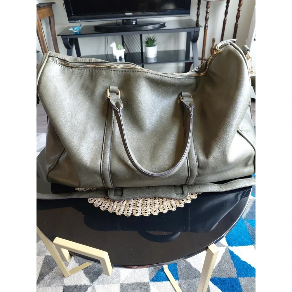 Faux Leather Large Travel Duffel Tote Bag Overnight Bag Green Y2k Boho Travel